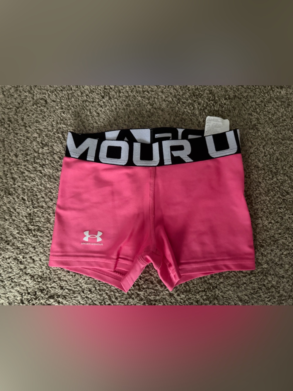 Under Armour Hot Pink Performance Shorts with Black Logo Waistband